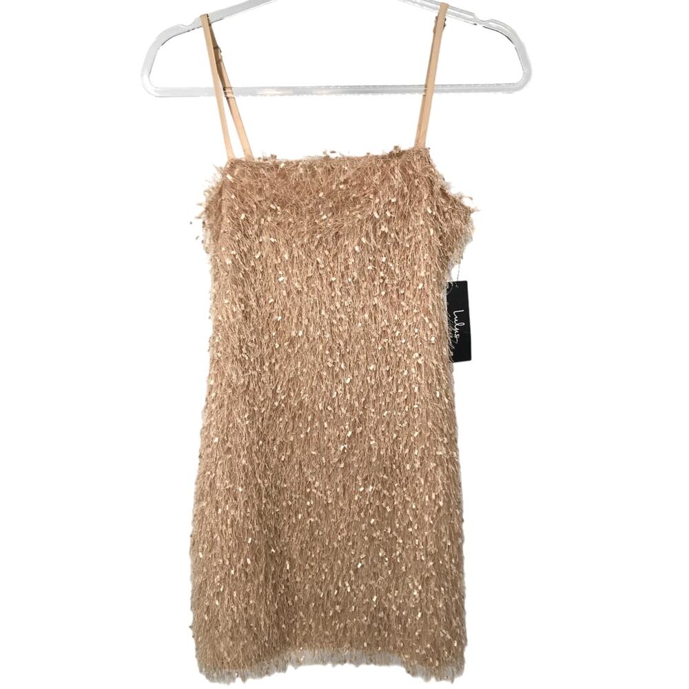 Lulus Tan Fringe Sleeveless Fitted Mini Dress Size S Party